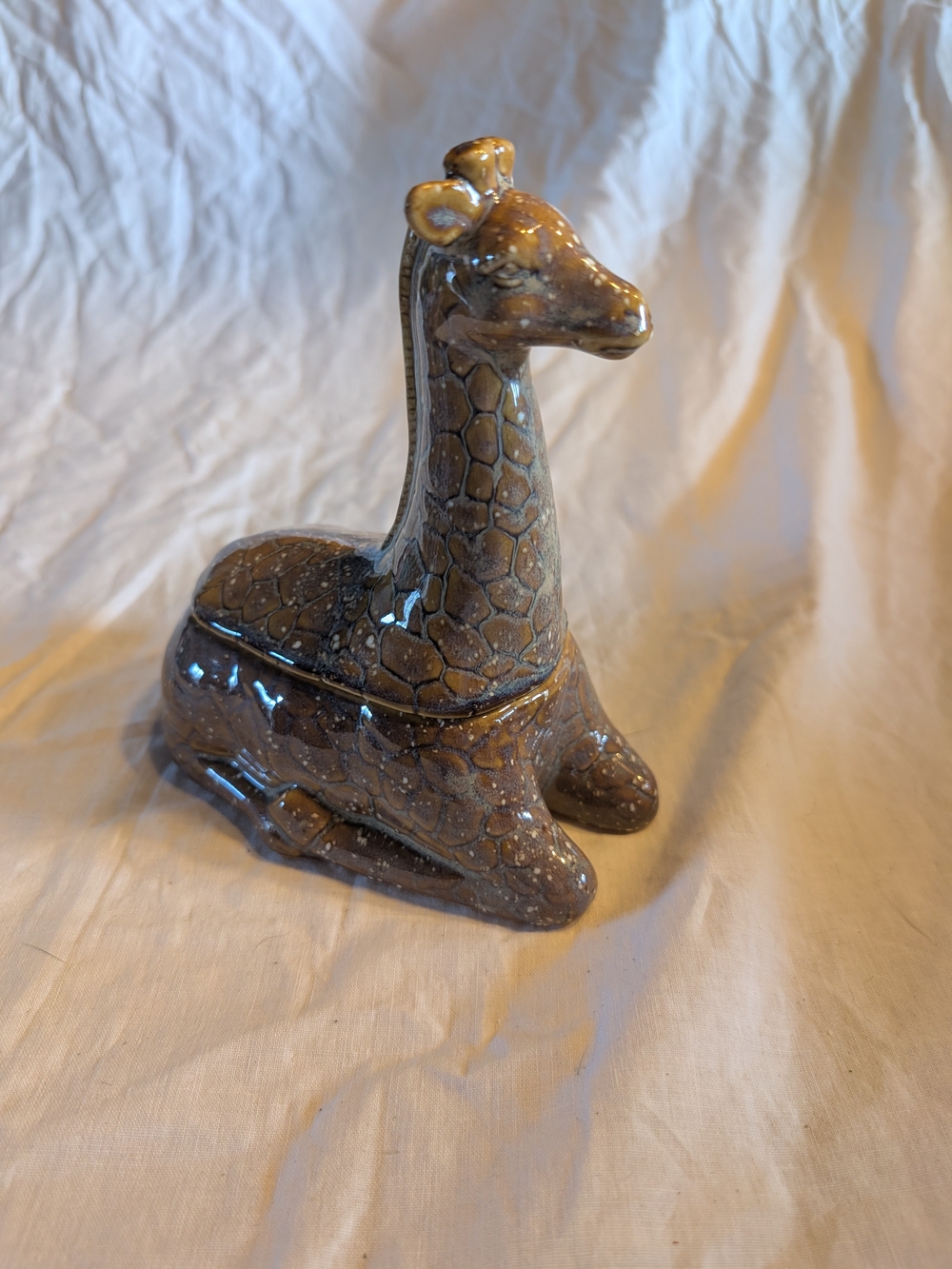 2/30$ Vintage Brown Glazed Ceramic Giraffe Trinket Box